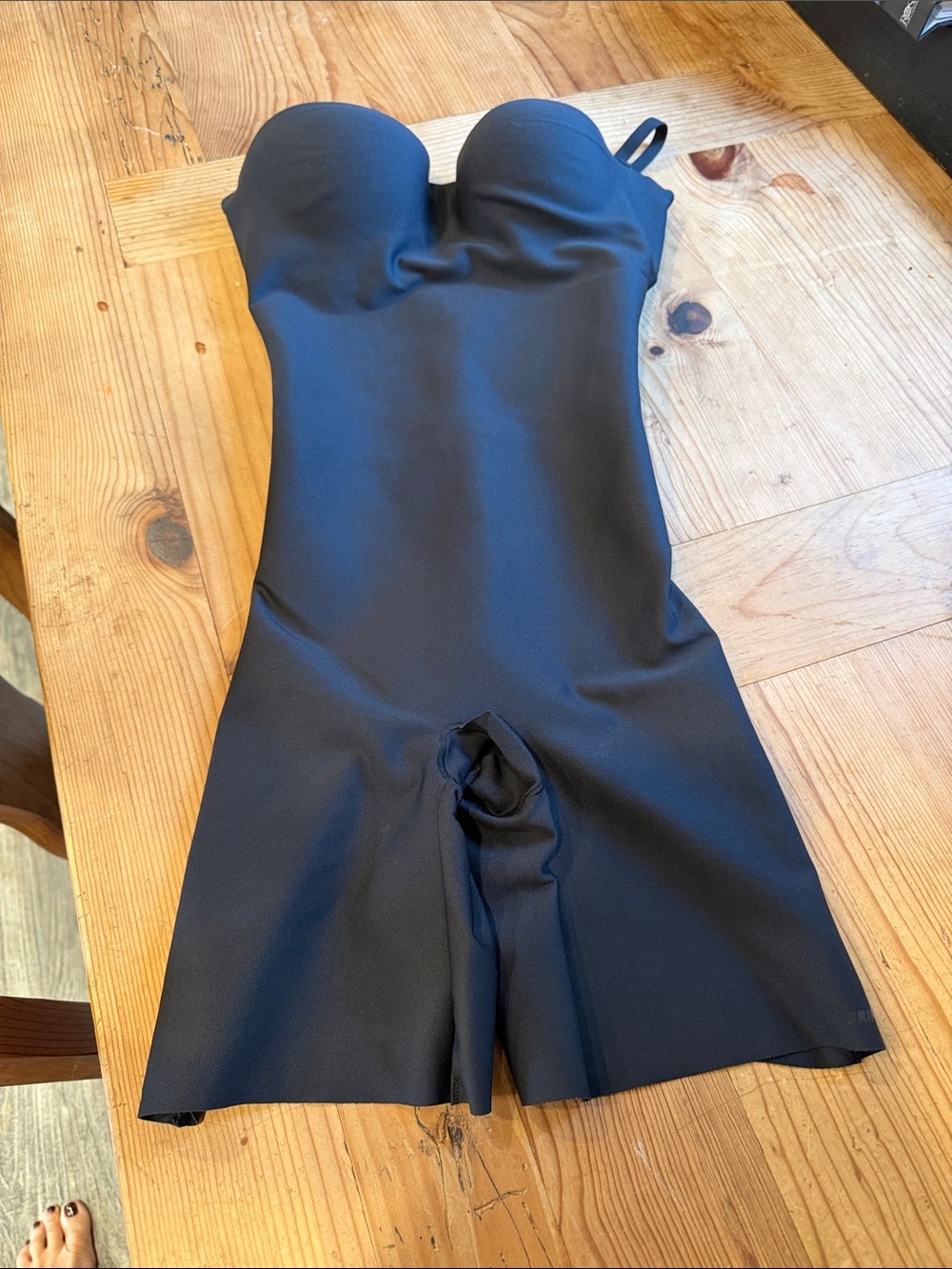 SKIMS Black Strapless One-Piece Bodysuit